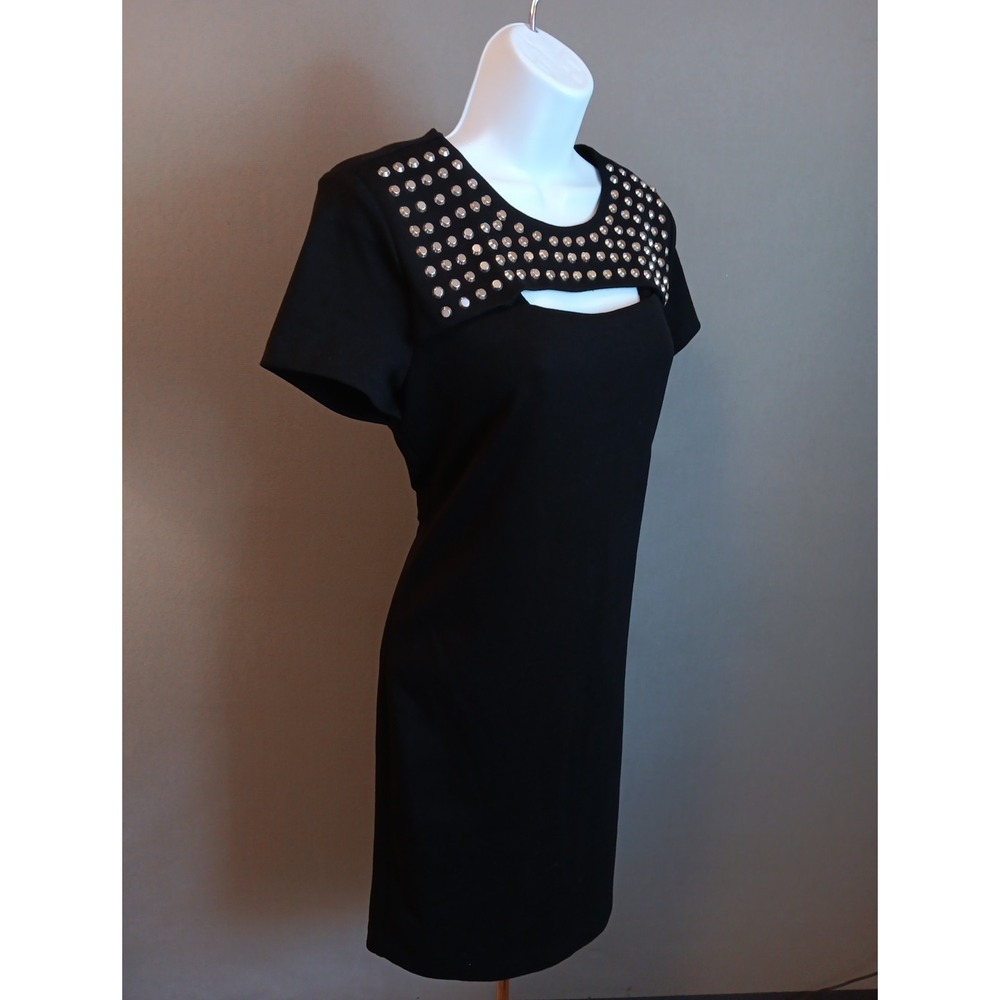 NEW $175 Michael Kors Size 8 Black Studded Cutout Short Sleeve Shirt Dress - Picture 2 of 7